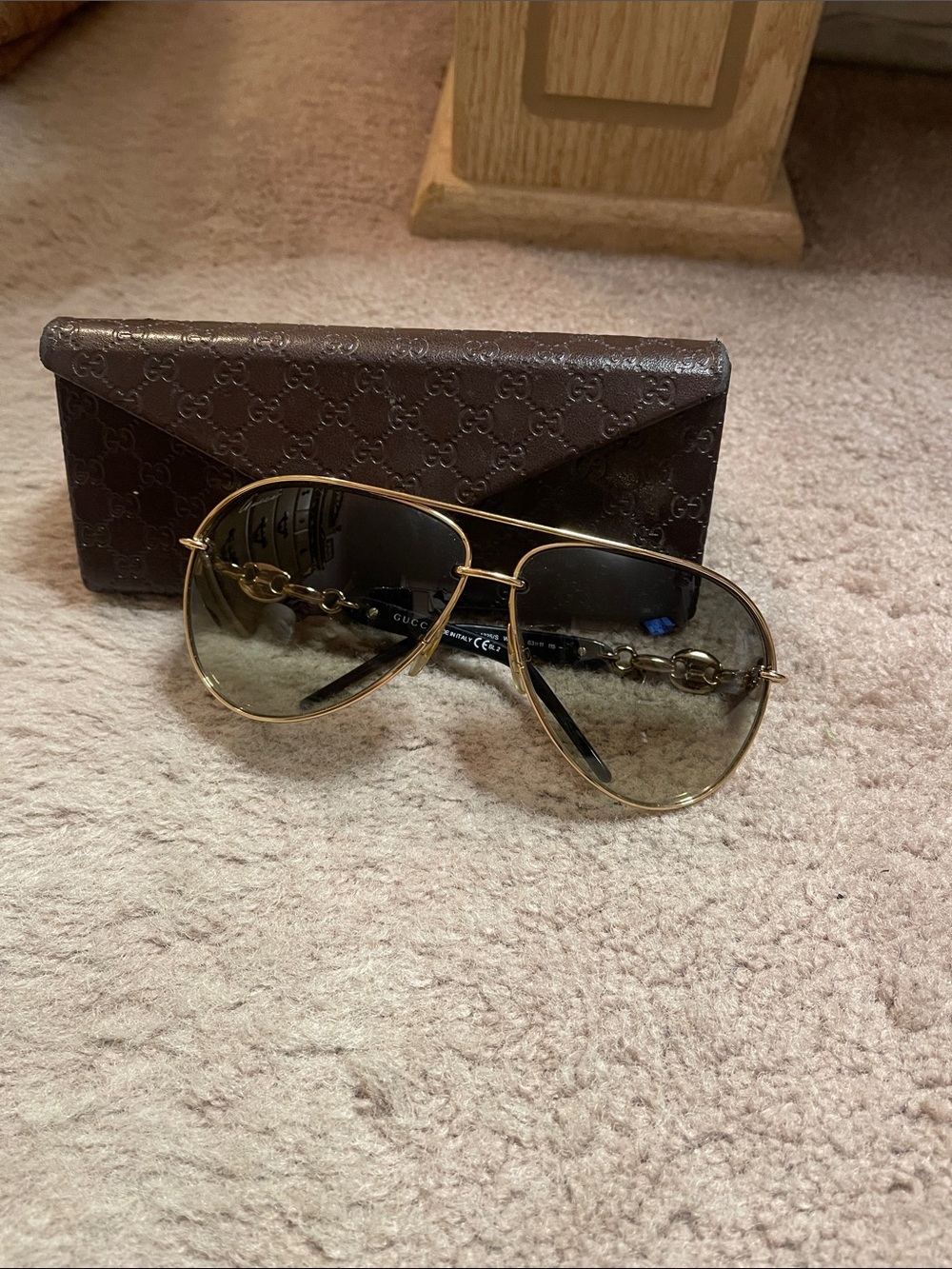 Gucci Gold Aviator Sunglasses with Gray Lenses - Picture 6 of 7